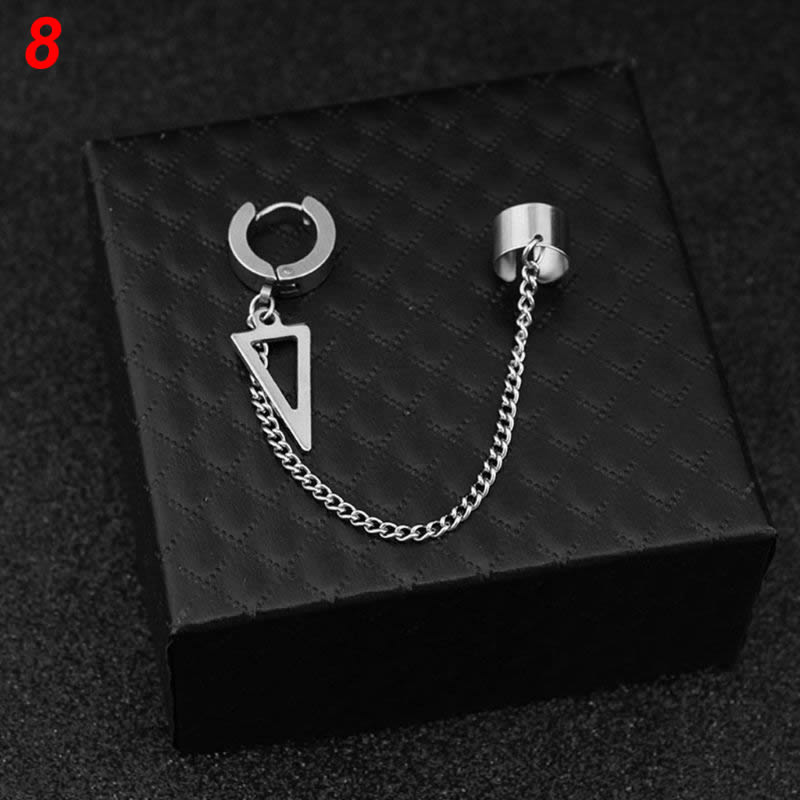 acier inoxydable oreille chaîne clé serrure lame pendentif hommes femmes boucle d'oreille couleur: 8