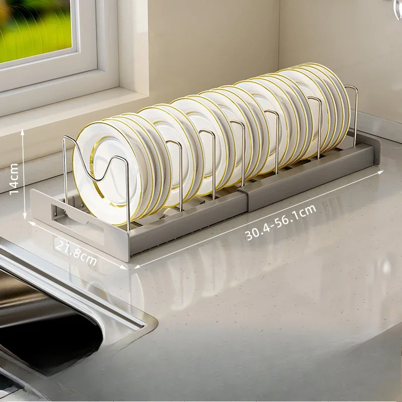 Cajón retráctil, mueble de cocina, platos, ollas y sartenes debajo de la cesta, estante para artículos para el hogar: Gris claro