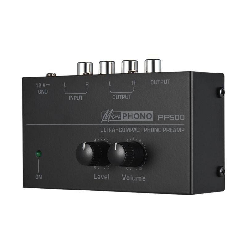 PP500 Phono Preamp Preamplifier with Level Volume Controls RCA Input Output 1/4" TRS Output Interfaces for LP Vinyl Turntable