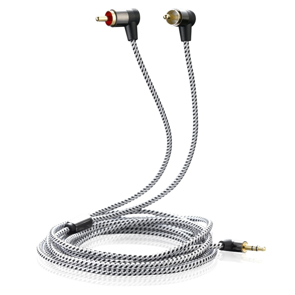 Bochara Gevlochten 90 Graden 3.5 Mm Jack Naar 2RCA Audio Kabel Gewikkeld Afgeschermde Voor Luidsprekers Versterker Mixer 1.8 M 3 M 5 M 10 M