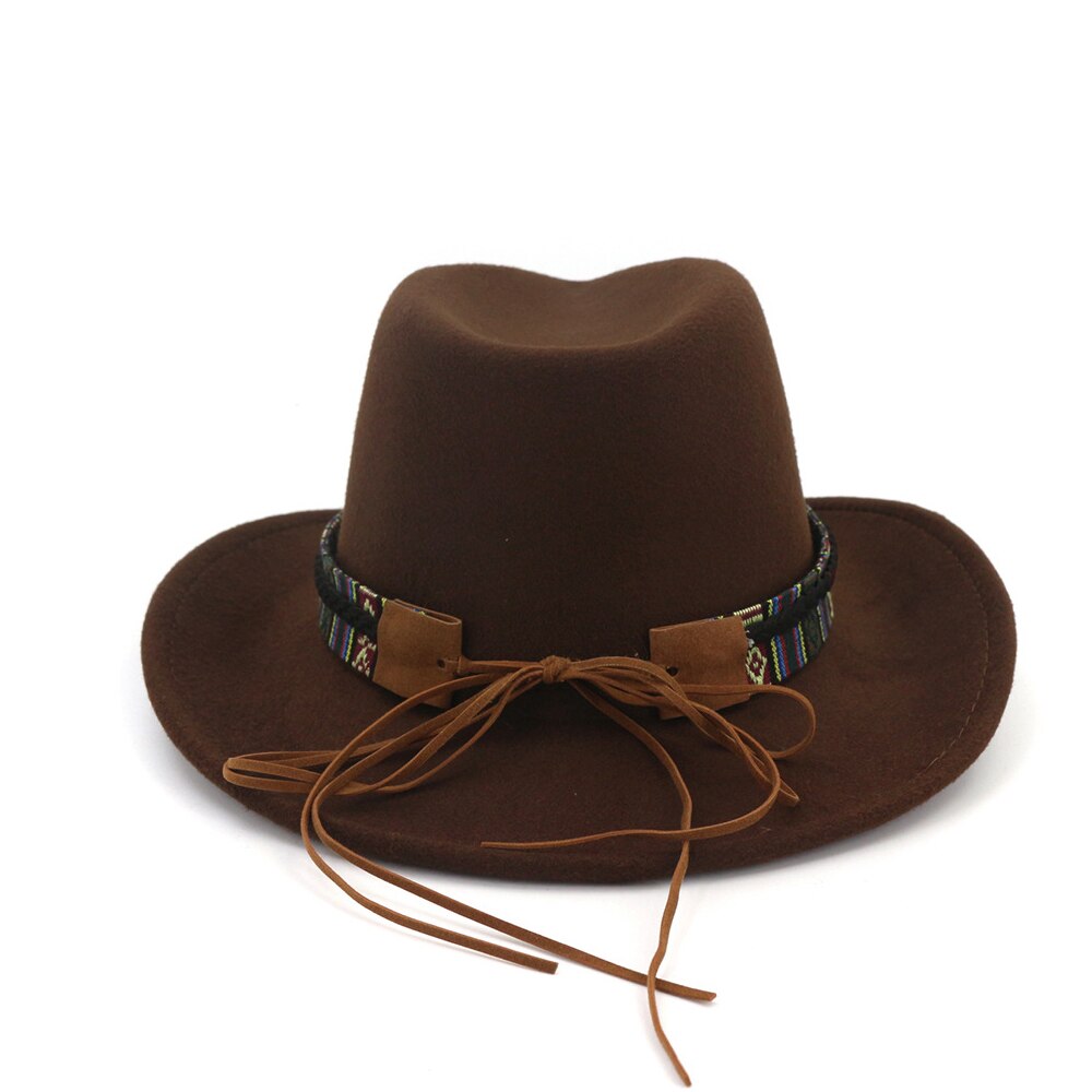 Chapéu de vaqueiro ocidental, chapéu de cowboy da moda, com cabeça de vaca, aba larga, chapéu de lã pop jazz, chapéu de inverno, tamanho 56-58cm