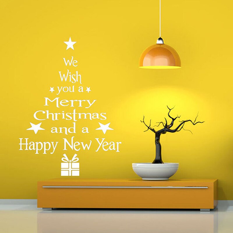 Merry Christmas Shop Window Wall Sticker Decals Waterproof Blessing Christmas Tree Snowman Christmas Year