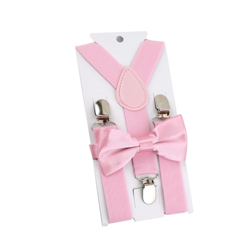 Kids Suspenders With Bowtie Children Bow Tie Set Boys Braces Girls Adjustable Suspenders Baby Wedding Ties Accessories: Pink