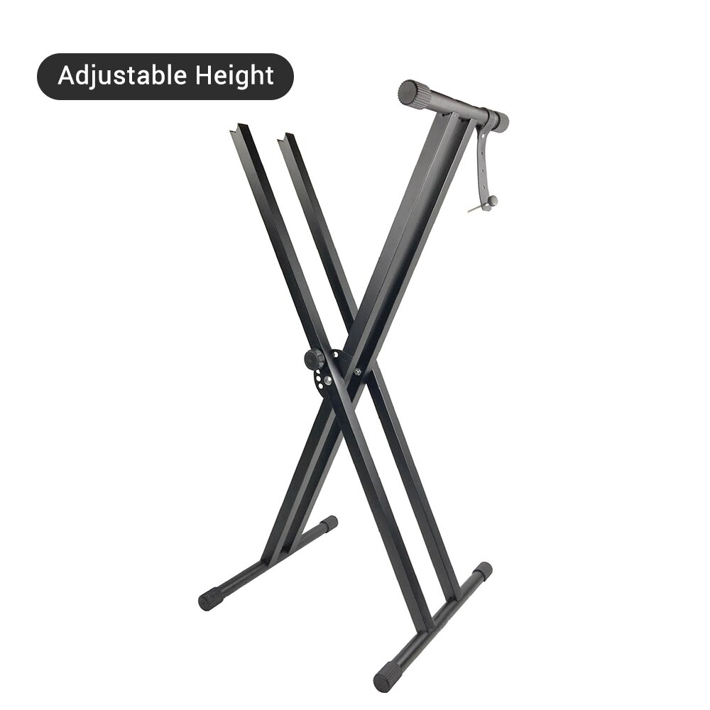 X-Style Piano Keyboard Stand Adjustable and Portable Heavy Duty Music Stand with Anchoring Strap Black