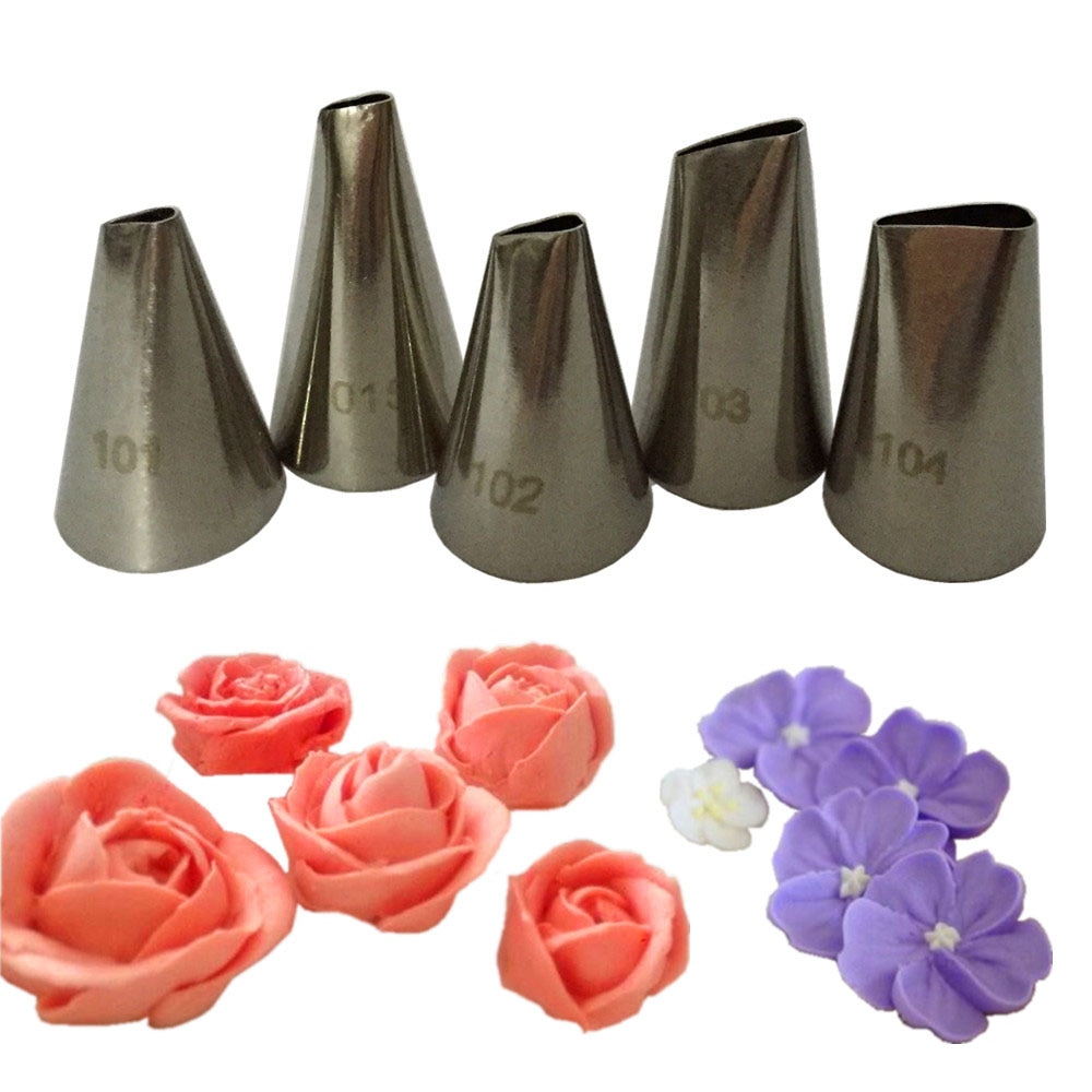 5 stuks bloemblaadjes spuitmondjes roestvrij staal roomijs spuitmondjes gebak tips set taart cupcake decoreren bakgereedschap bakvorm