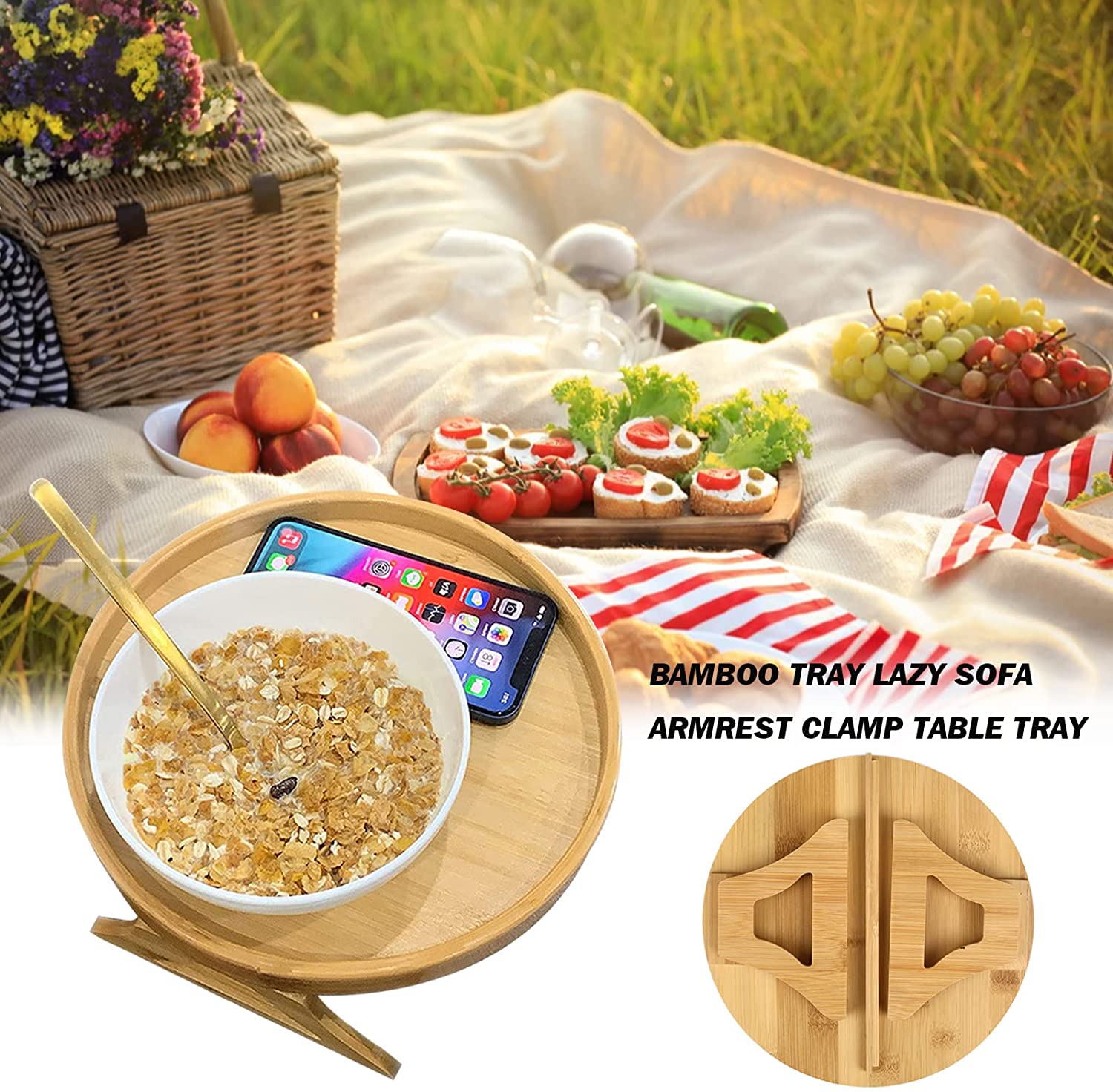 Sofa Arm Table Clip On Sofa Tray Recliner Armrest Snack Tray Wooden Tray Remote Control Holder