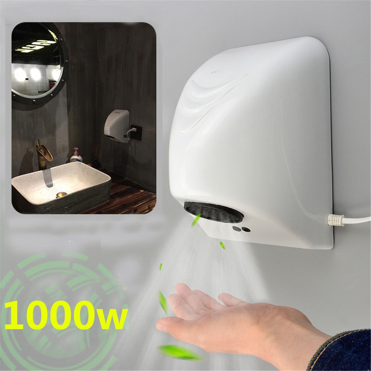 Hand Dryer Wall Mounted Electric Automatic Fast Warm Air Drier Toilet White