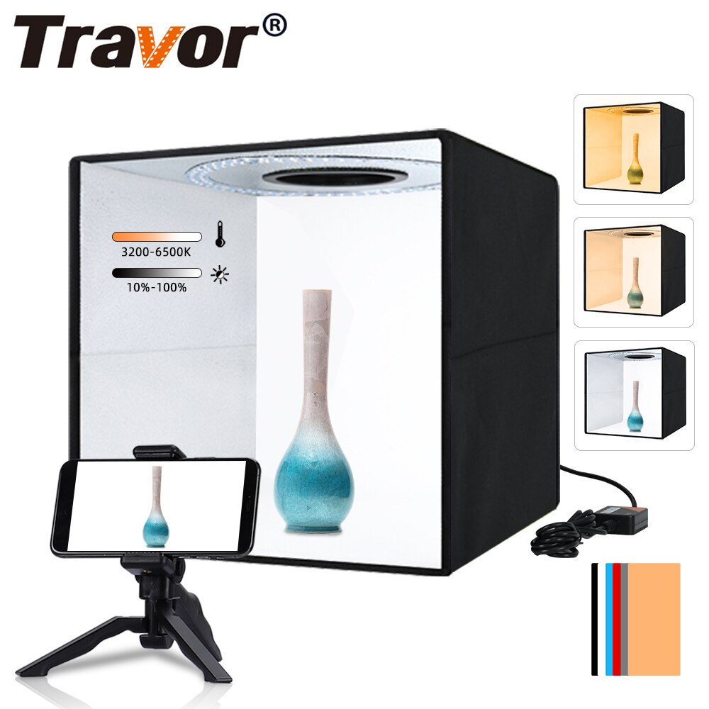 TRAVOR Photo box Foldable Softbox LED Light Box 30*30 cm Dimmable Photography Studio Shooting Tent Box with 6 Colors Backdrop