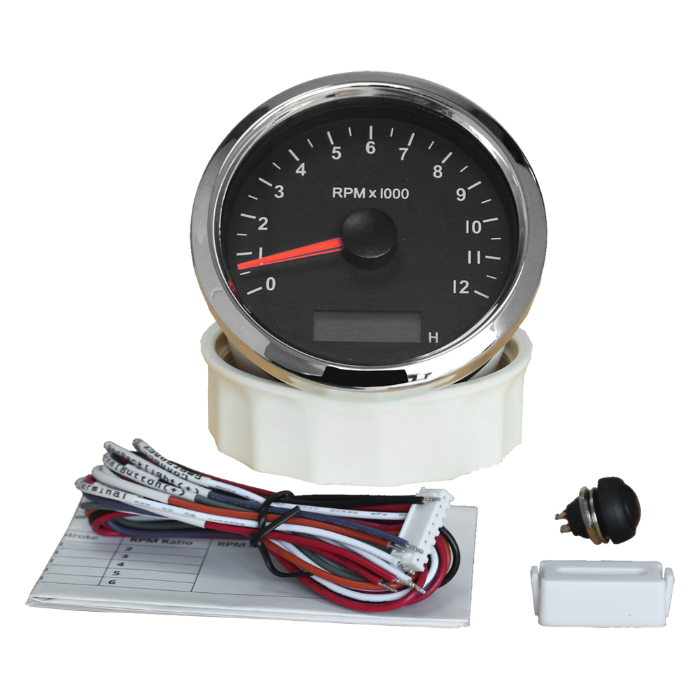85mm Auto Marine Tachometer 3000/4000/8000/12000RPM Gauge with LED Hour Meter Adjustable 12V/24V with Red or Yellow Backlight: 12KBS