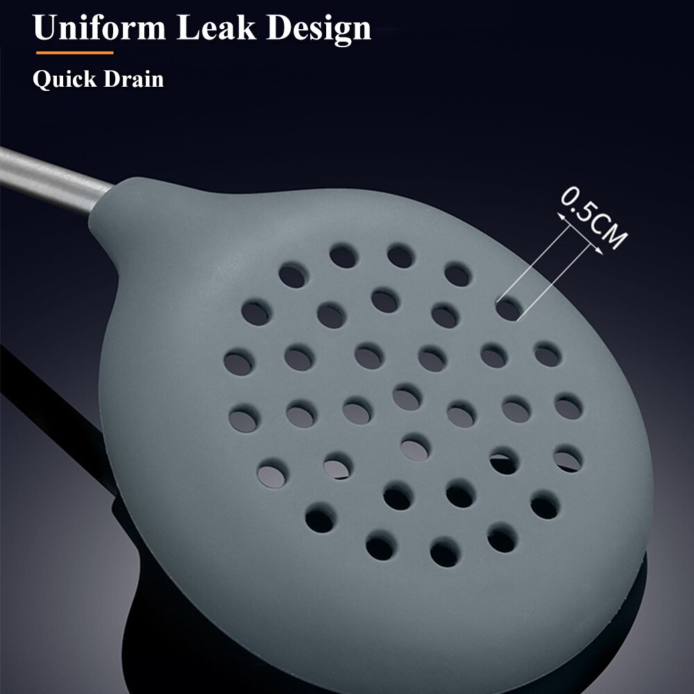 Food Grade Non-stick Silicone Stainless Steel Spatula Spoon Colander Kitchen Utensils Set High Heat Resistant Healthy for Home