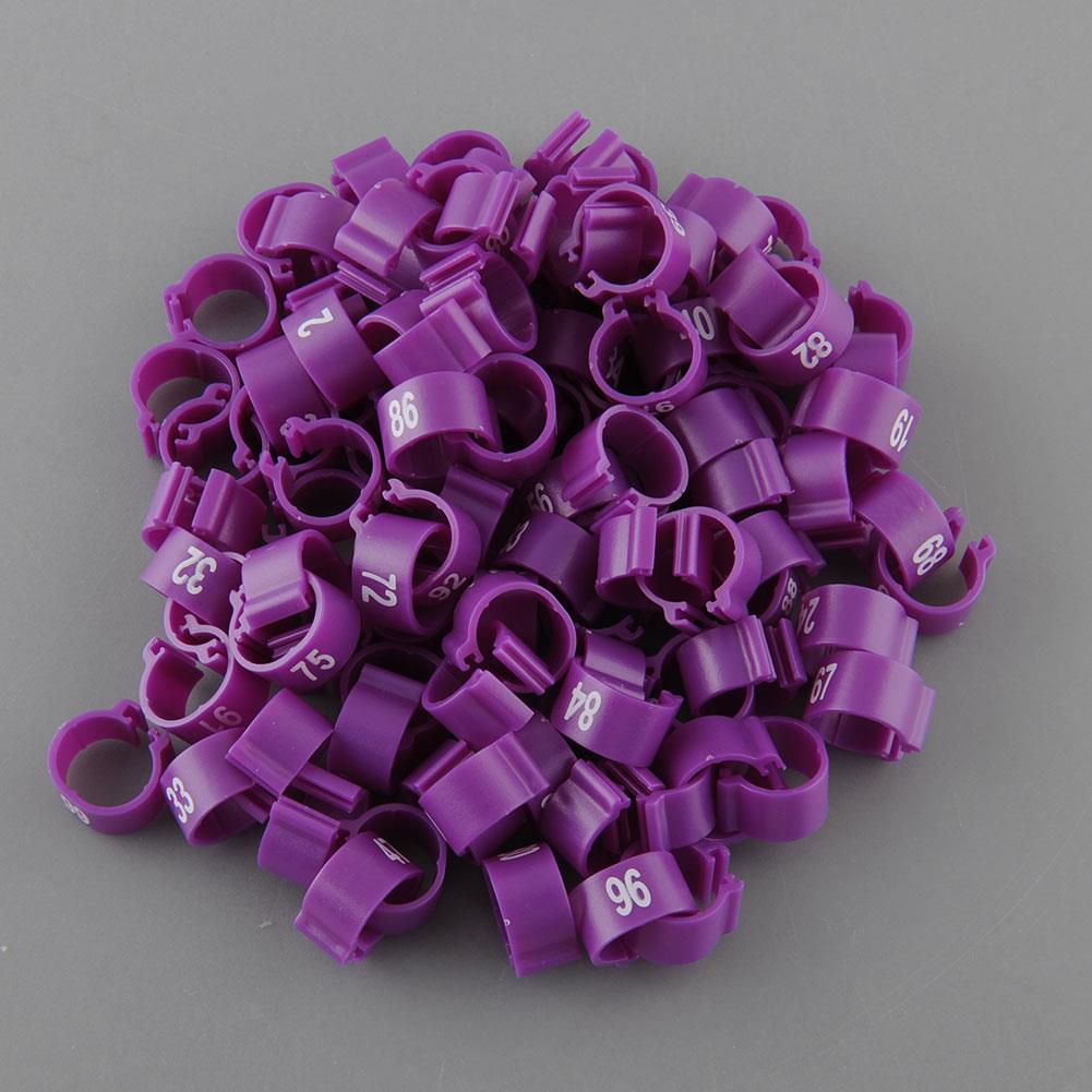 Gevogelte Ringen 100Pcs Been Paars Vogel Huisdieren Kuikens Bands Duif Gadget Haan Eend Kip Set 1-100 Genummerde clip Papegaai 10.5 Mm: Purple