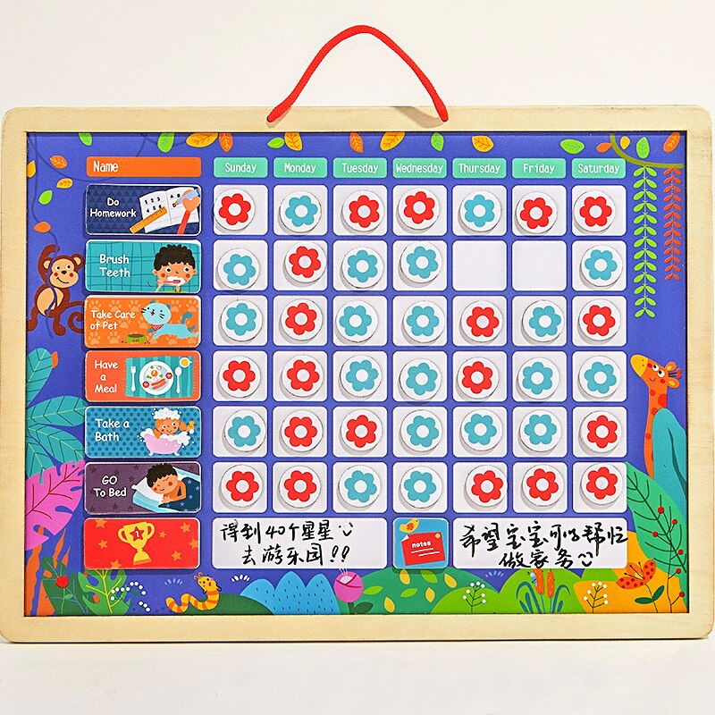 Montessori Education Children Growth Self Discipline Form Reward Sticker Time Sheet Learning Plan Record Wooden Magnetic Puzzle