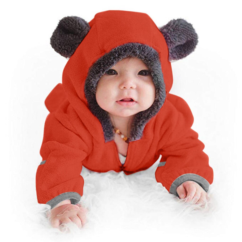 Baby Jumpsuit Romper Baby Baby Meisjes Jongens Solid Cartoon Fleece Oren Hoodie Romper Kleding Jumpsuit