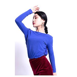 Latein tanzen Kleid Frauen Langarm Spitzen für Ballsaal Samba Tango chacha Tanzen Performamnce L1050: Blau / L