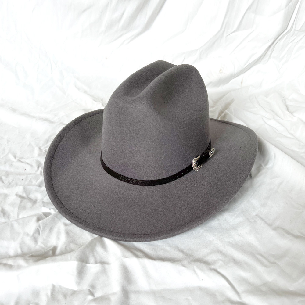 Novo chapéu de cowboy ocidental do vintage para cavalheiro masculino senhora jazz cowgirl com aba larga de couro cloche igreja sombrero hombre bonés: CINZA