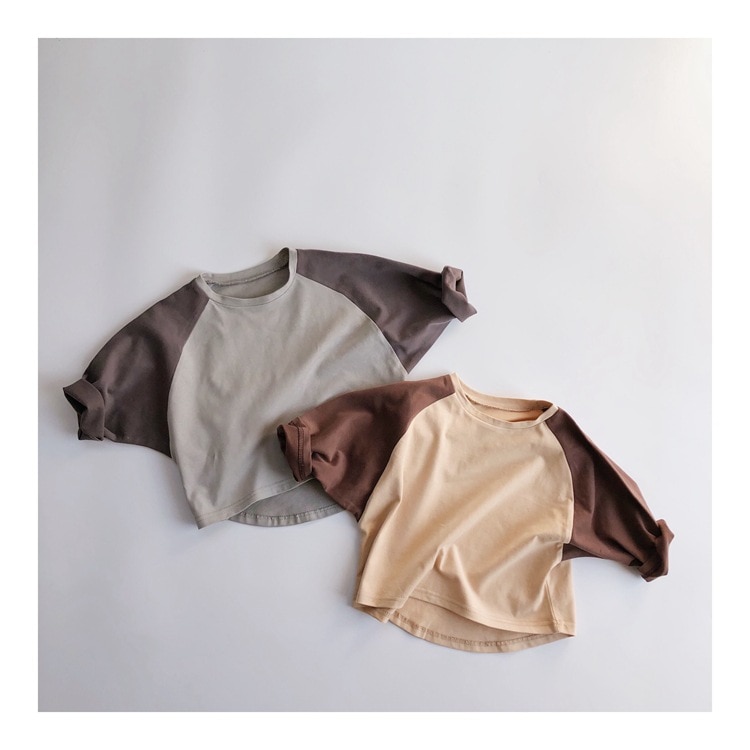 Children Pure Cotton Long-sleeved T-shirt Spring Baby Underwear Shirt Contrast Color Bat Sleeve Tops