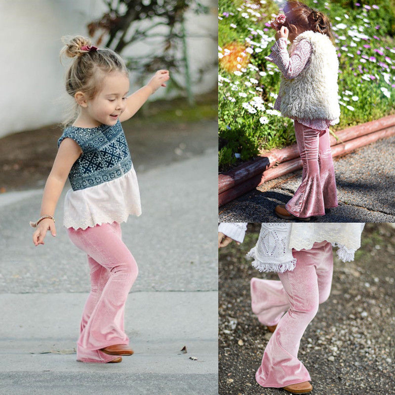 Gloednieuwe Peuter Baby Kind Kids Baby Meisjes Bell bodem Breed Been Stretch Pleuche Broek Lange Broek Effen Broek 1-5 T