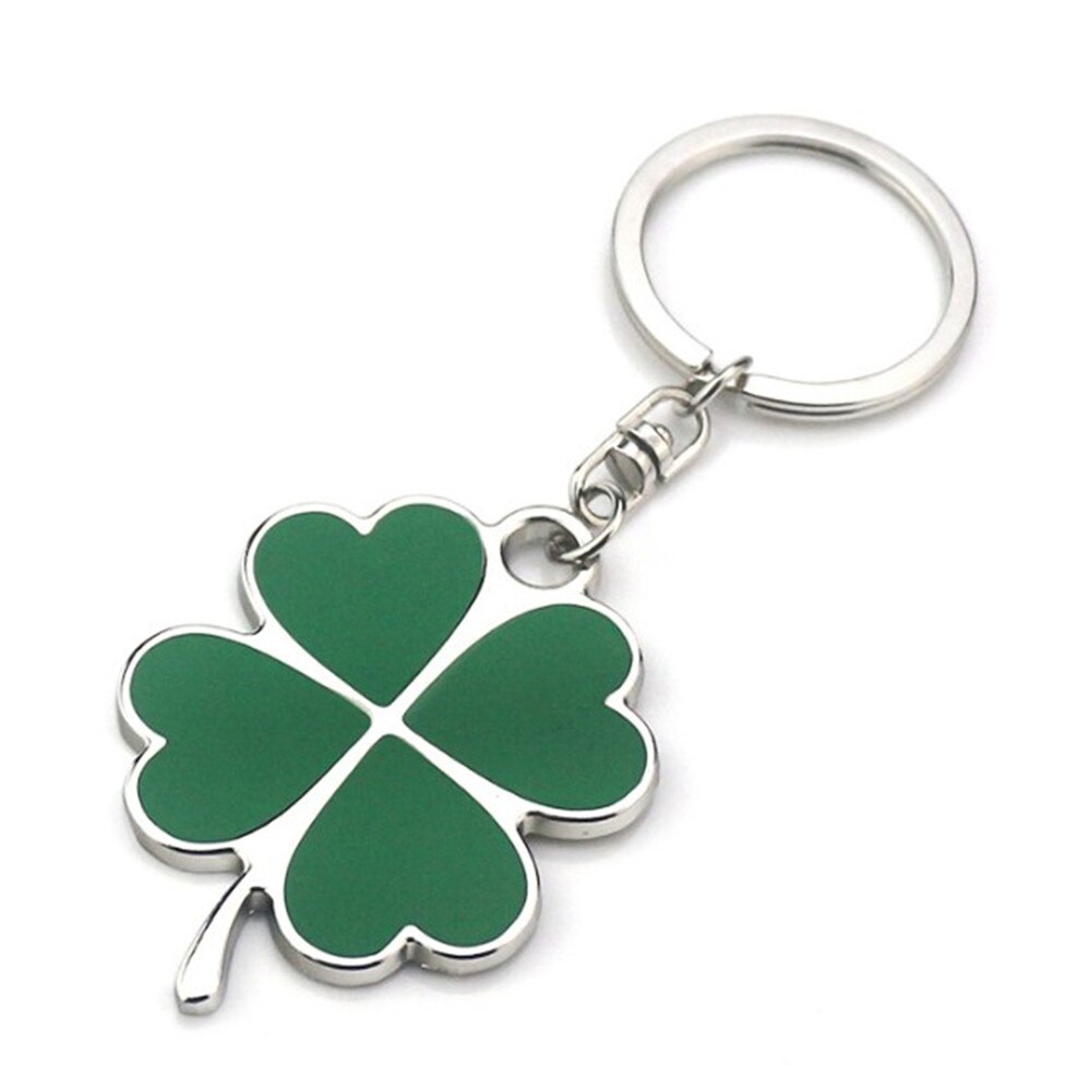 Stainless Green Leaf Keychain Beautiful Four Leaf Clover Steel Lucky Key Chain Key Rings Jewelry