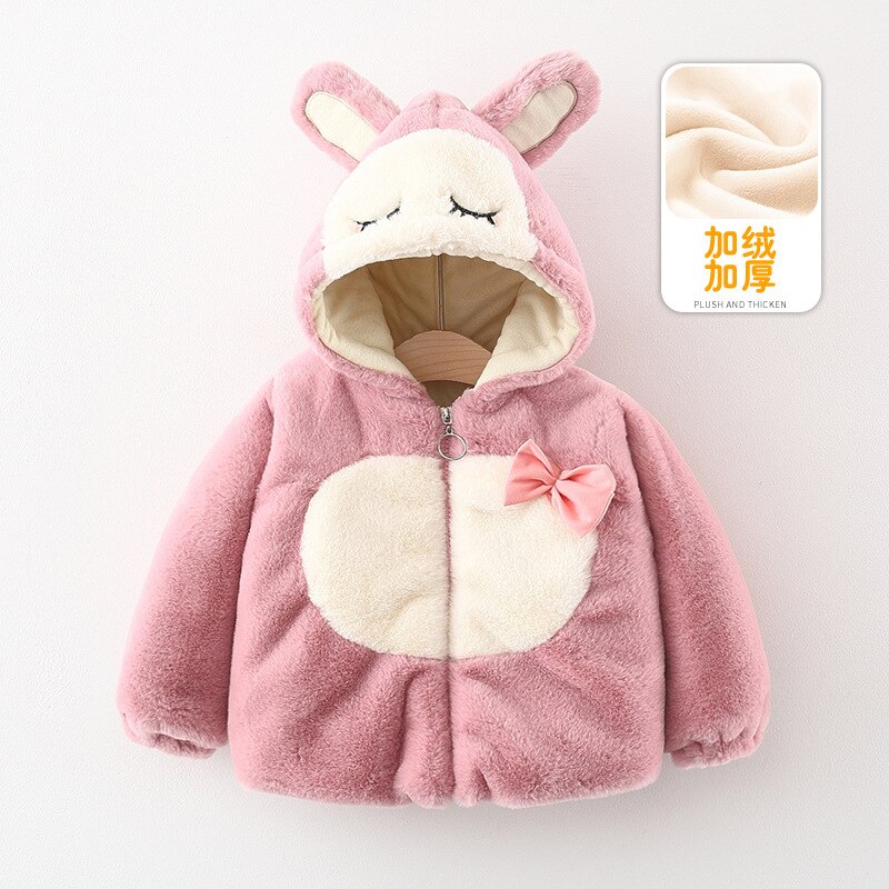 Linling Dikke Baby Jas Peuter Meisje Leuke Hooded Cartoon 3D Oor Wollen Trui Beer Scheel Rits Vest Kinderen Jas p610: Pink / 2T 90CM