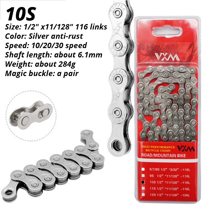 VXM ZSC-Cadena de plata antioxidante para bicicleta, eslabón rápido básico de 116L, 6, 7, 8, 9, 10, 11, 12 velocidades, SHIMANO HG53, HG54, HG601, M6100: 10 Speed