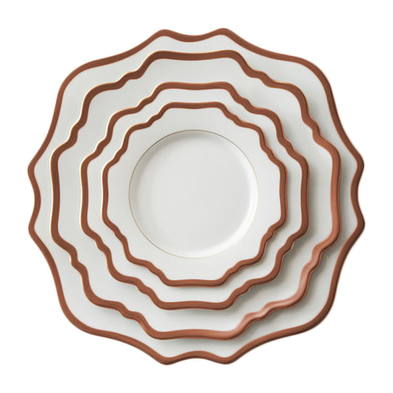 European Ceramic Plate Hand Stroke Decor Western Restaurant Steak Dish Modern Irregular Home Fruit Salad Plates Set