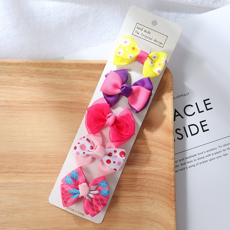 5 stk/sæt sløjfe hårnål pige farve print hårnål hår tilbehør baby farve sløjfe hår tilbehør børn hår spænder: Stil -2