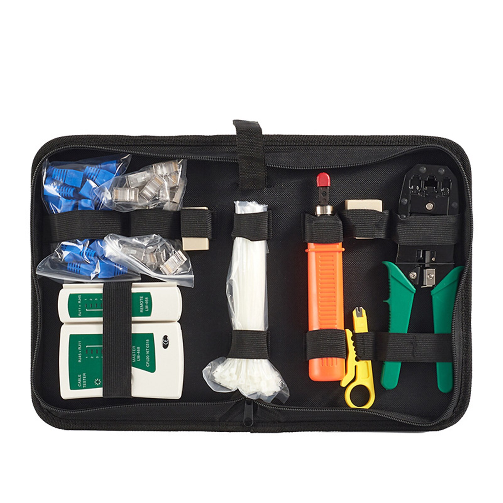 14PCS/Kit Network Cable Tester Network Wire Strippers &amp; Cable Tester &amp; Stripping Wire Cutter &amp; Modular Plug with Storage Pouch: 10PCS