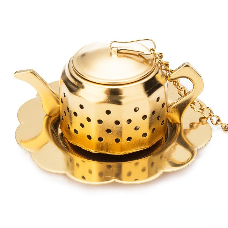 Gold Plated Tea Drain For Kitchen Coffee Maker Water Filter Barrier Cartridge 304 Stainless Steel Tea Ball Separator Drinkware: lotus leaf tea leak