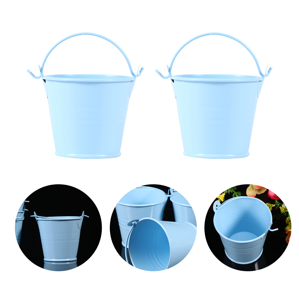 12Pcs Simple Iron Bucket Iron Bucket With Handle Photo Prop Garden Decor for Home Decor Adorn Garden: Blue