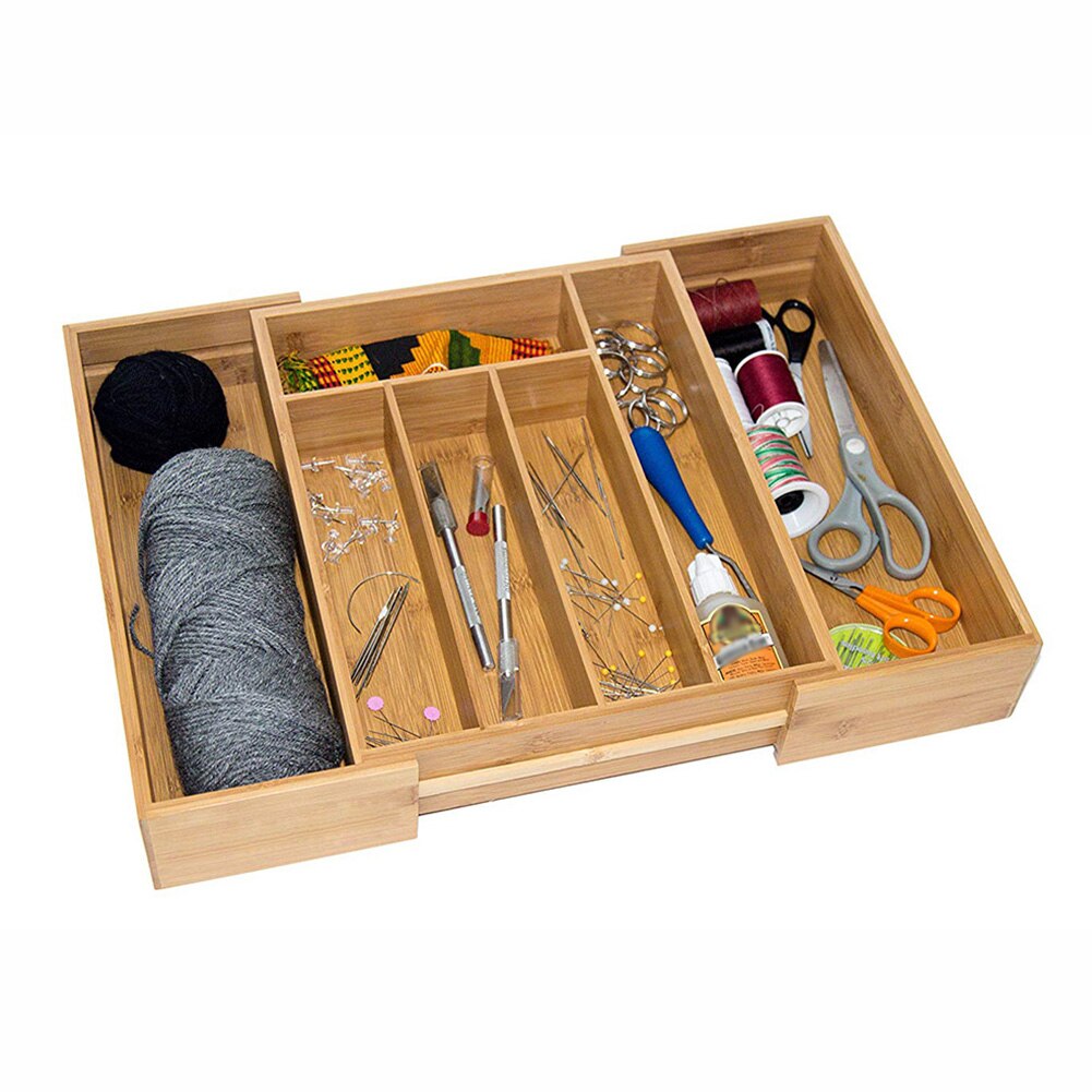 7-Grid Kitchen Cutlery Storage Box Expandable Cutlery Cutlery Tray Bamboo Drawer Organizer