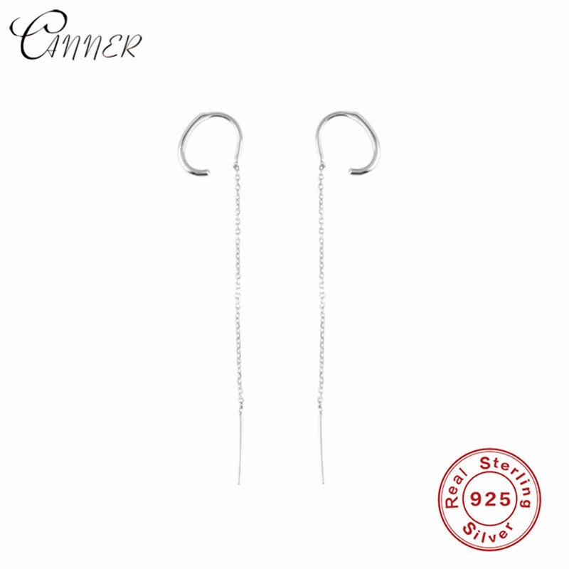 CANNER Simple 925 Sterling Silver Long Tassel Earrings For Women Pendientes Geometric Hanging Dangle Earring Chain Ear Line: silver