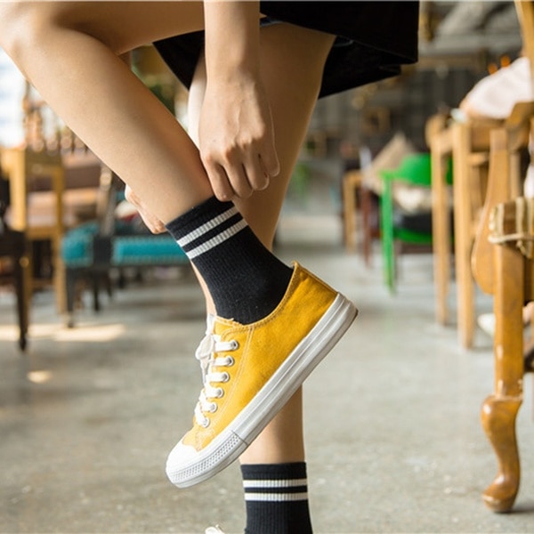 Calcetines a rayas de mezcla de algodón para mujer y niña, medias deportivas informales, suaves, tobilleras de Sport, para primavera y otoño