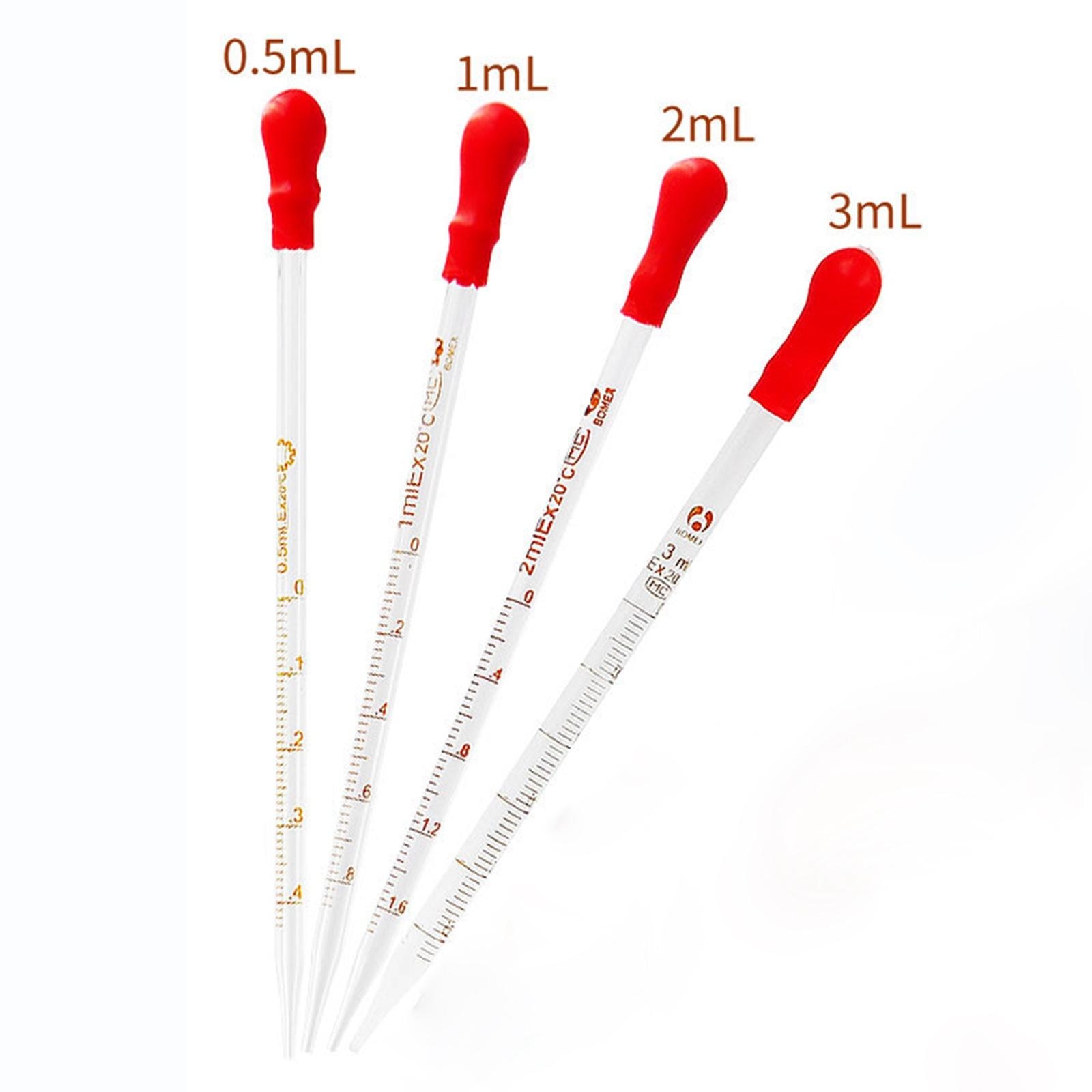 Gotero de pipeta graduada de vidrio, dispensador de látex con tapa roja, laboratorio, 0,5/1/2/3ML, 5 uds.