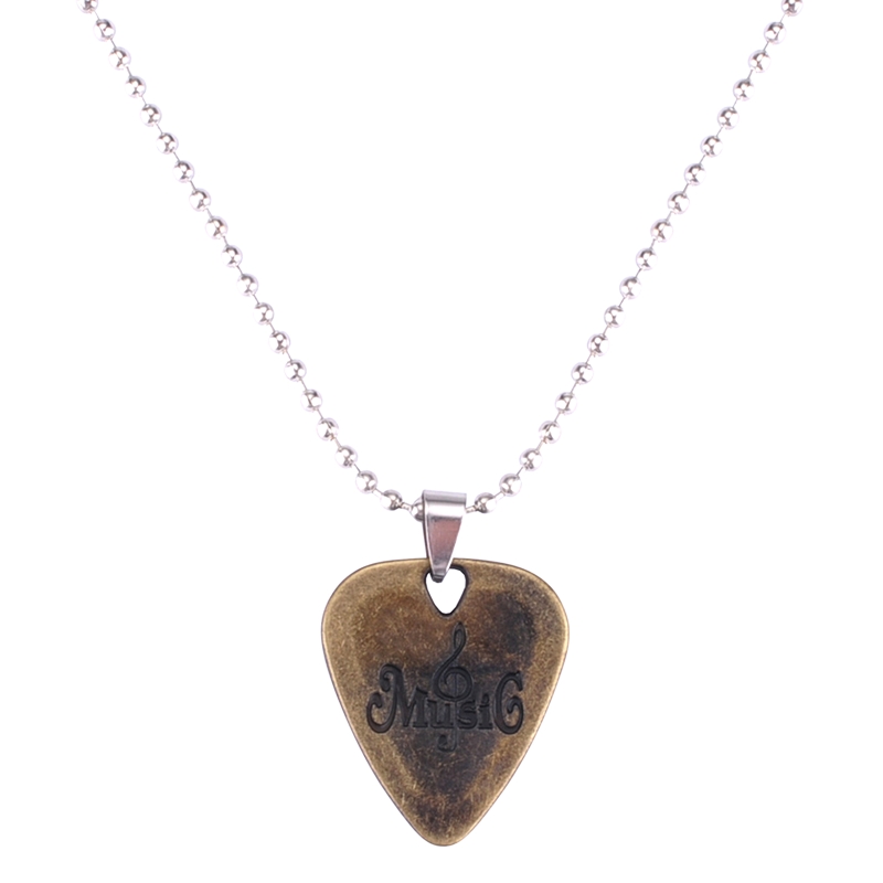Collier de guitare acoustique basse en métal rétro, médiator en alliage de Zinc avec chaîne: Ancient cyan