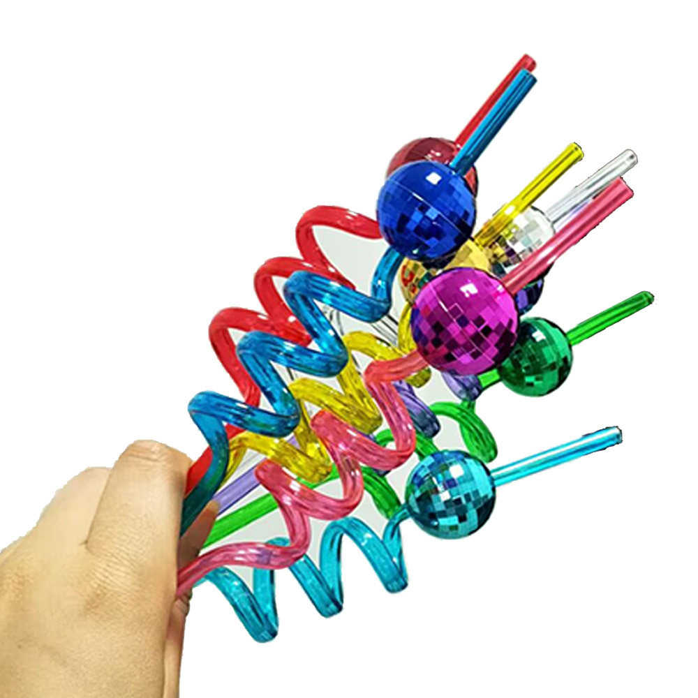 8 stuks kleurrijke spiegel discobal rietjes herbruikbare mini disco plastic stro jaren '70 disco decoratieve rietjes disco party verjaardag decor