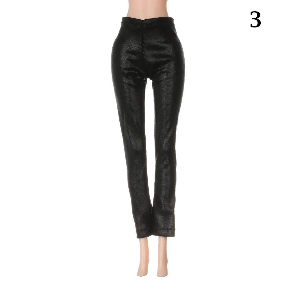 Pantalones elásticos de cuero de Color caramelo para muñeca, parte inferior a rayas, accesorios de ropa para muñeca, vestido diario informal, 1/6: Azul cielo