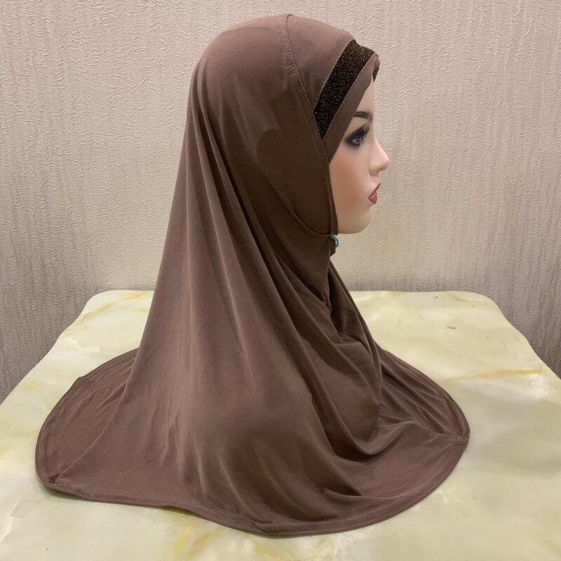 H063a dorosłych lub duże dziewczynki brokat modlić hidżab muzułmańska chusta islamska chustka kapelusz amira ciągnąć na headwrap: purple