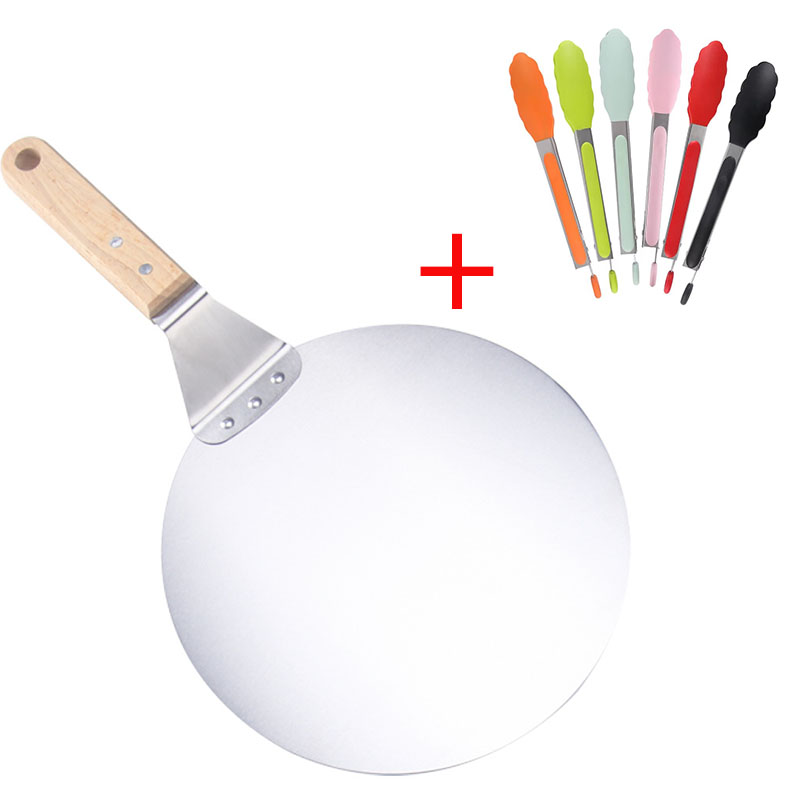 Pizza Tool Set Pizza 10/12 inch Schop Gebak Gereedschap Roestvrij Staal Houten Handvat Schil Ronde Anti-brandwonden Pan Bakvormen Maker: Licht Groen