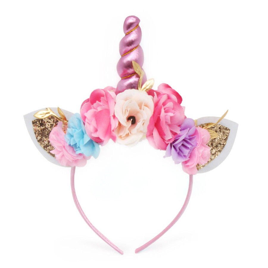 Vestido de de unicornio para niñas y mujeres, diadema de cuerno de flores, accesorios para el cabello de cumpleaños, novedad de