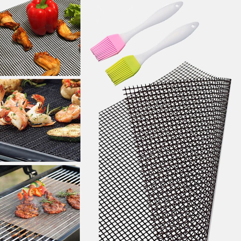 Non-stick bbq mat genanvendelig grill mesh høj sikkerhed gitter form varmebestandighed grill grillmåtter til udendørs aktiviteter bbq