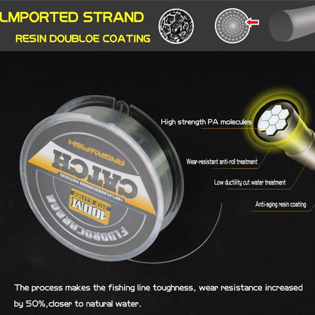 Angryfish 100％ Fluorocarbon Fishing Line 100m Transparent Carbon Monofilament Line Super Strong Fishing Line