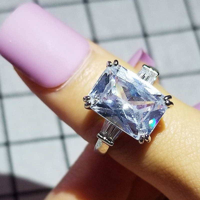 Luksus prinsesse 925 sterling sølv forlovelsesring til kvinder dame jubilæum smykker bulk sælge moonso  r5807