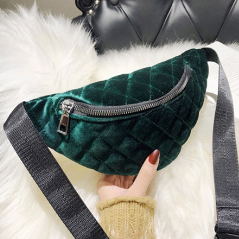 neue Stil Frauen Bum Tasche Fanny Pack Taille Gürtel Beg Telefon Fall Gürtel Geld Geldbörse Nieten Tasche Flanell Solide dame Zipper Tragbare: Grün