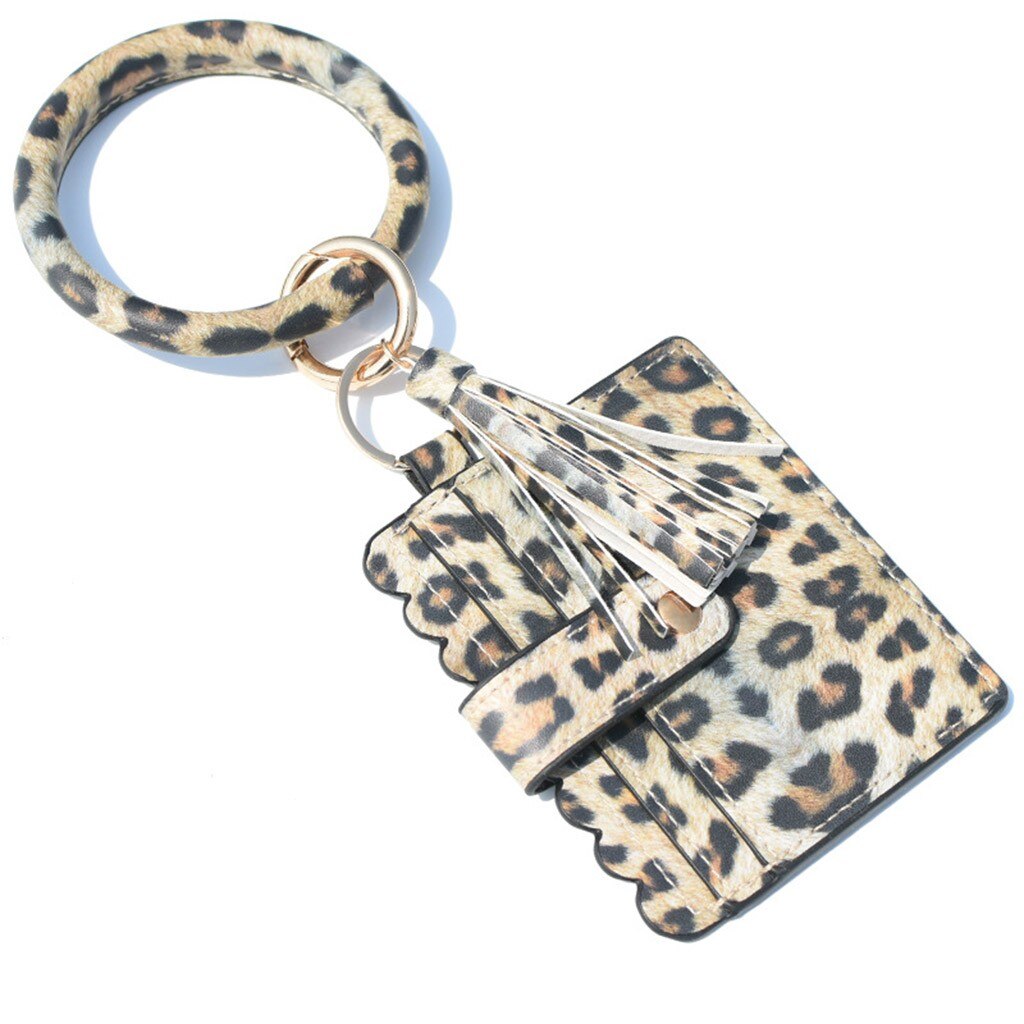 38#Large Bracelet Keychain Card Holder Wallets Tassel Bangle Key Ring Wallet With Wristband Casual PU Leather Hasp Card Purse: K