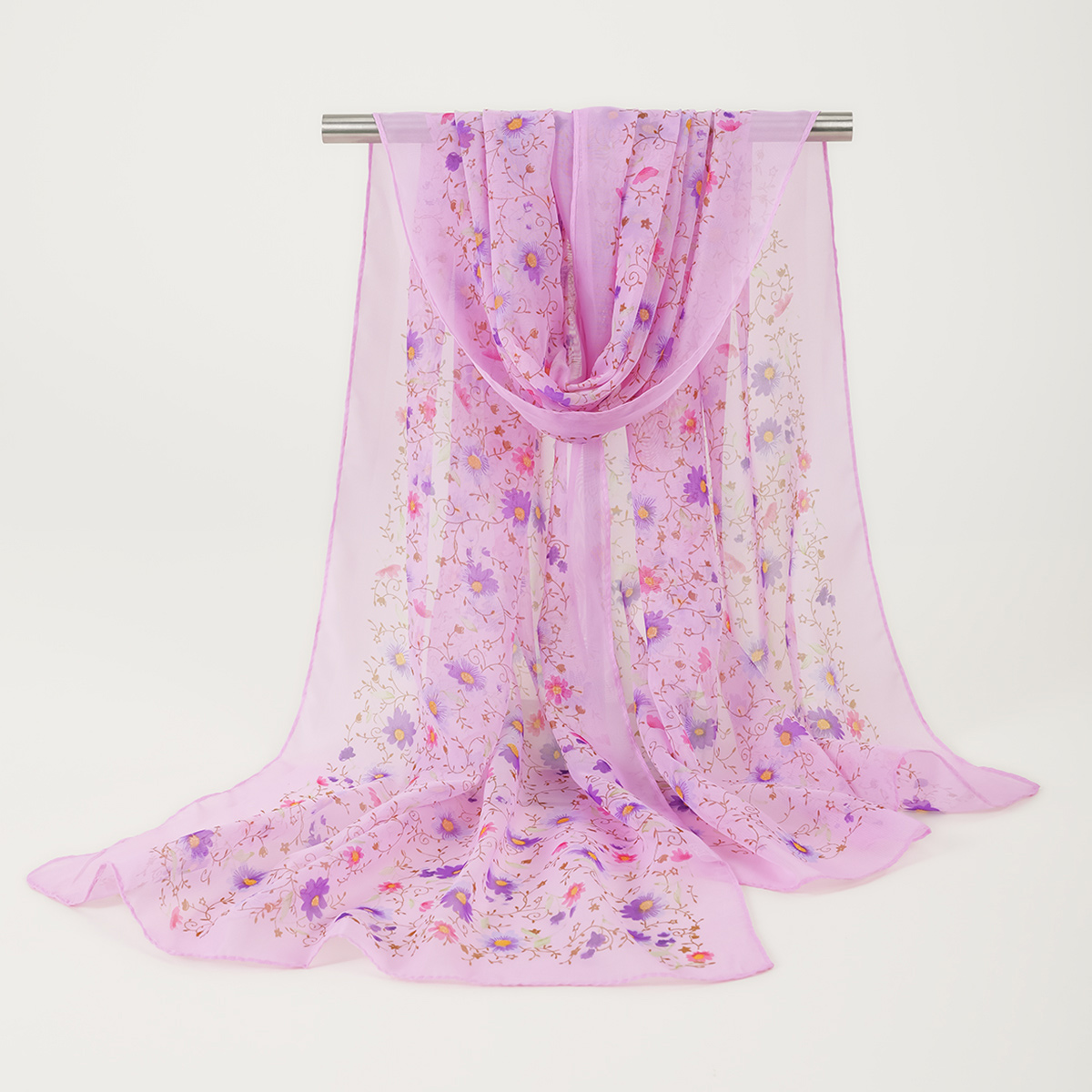 Bufanda con estampado Floral de verano, chales de seda de gasa ligeros y elegantes, toalla de protección solar para viajes y playa, turbante con diadema a la: Azul