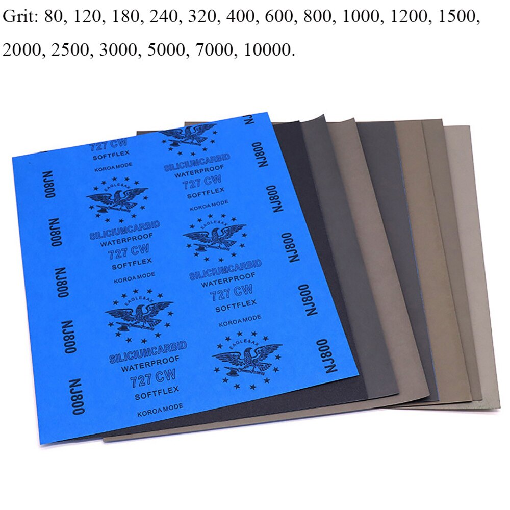 1/5PCS 9'' x 11'' Wet or Dry Sandpaper 80 - 10000 Grit Abrasive Sanding Paper Sheets