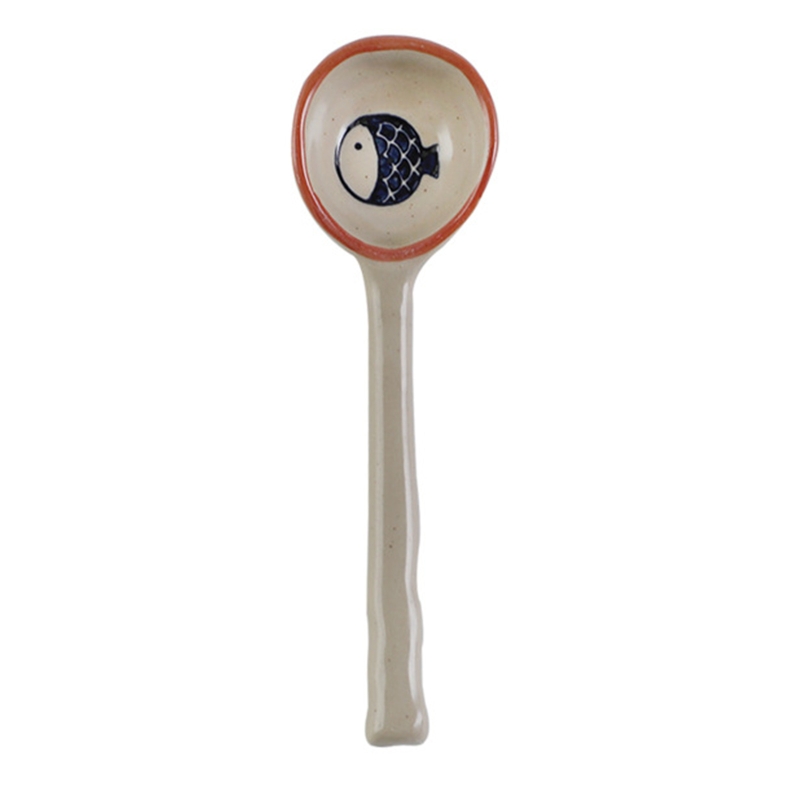 Cuillère en céramique de Style japonais, cuillère de table en céramique peinte à la main: Blue fish