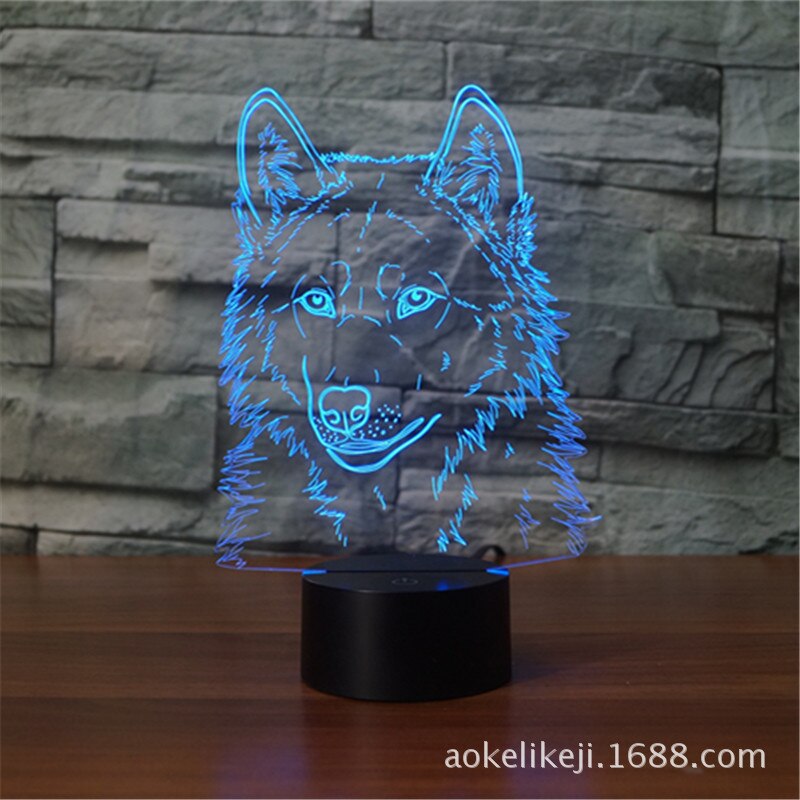 Wolf Model 3D LED Light Hologram Illusions 7 Colors Change Decor Lamp Best Night Light for Home Deco4226