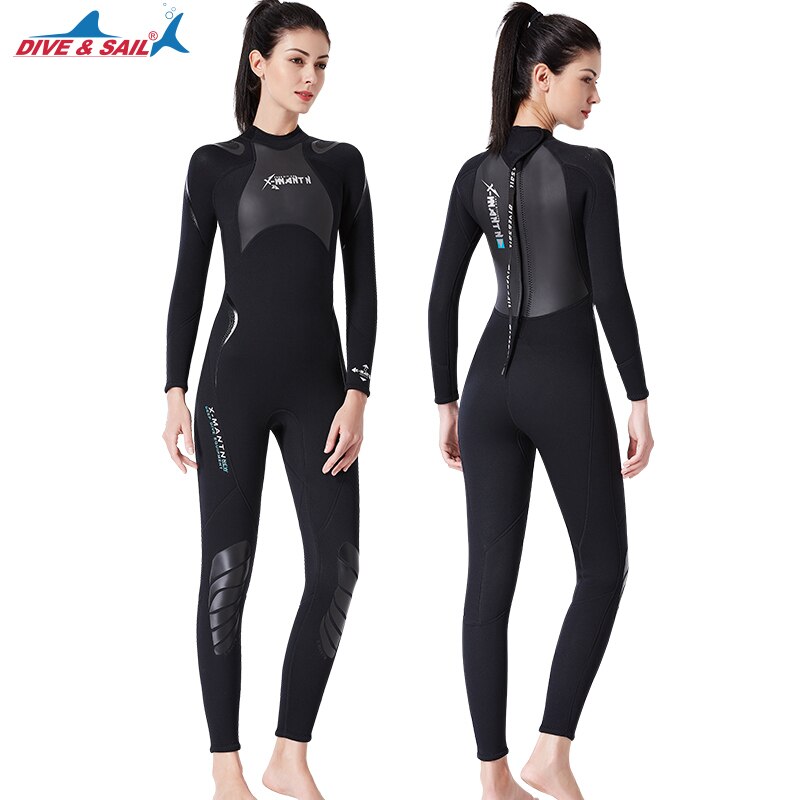 Women's Wetsuit 3mm Neoprene Fullsuit - Back Zip Long Sleeve 4-Way Stretch for Surfing, Diving, Swimming