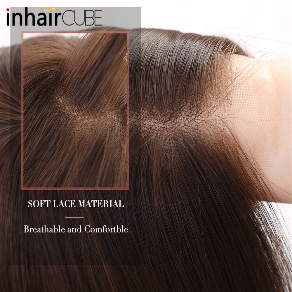 Pelucas de encaje frontal sintético Inhaircube con reflejos de 20 pulgadas, pelo liso Natural largo marrón para mujeres afroamericanas